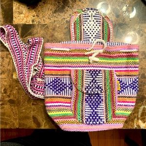 TRAVEL woven backpack satchel multi color PINZON brand CUTEST **2 for 20**